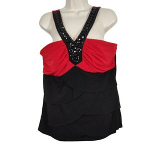 Maurices Studio Y Tank Top Beaded Ruched Women Size XL Red Black Padded NEW